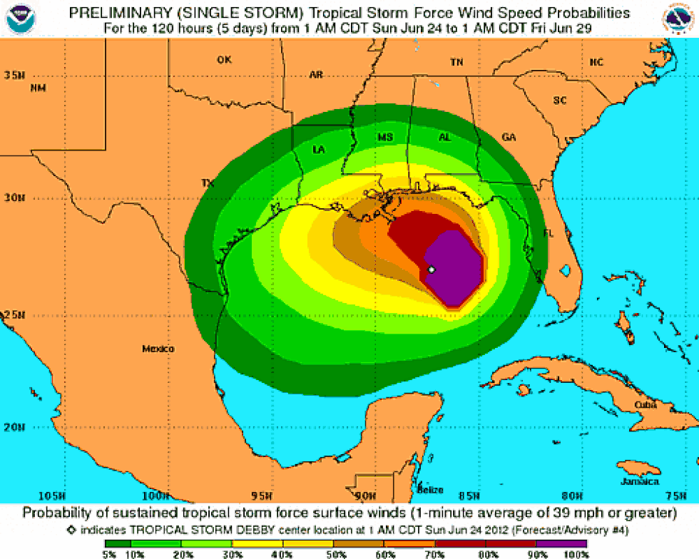 Debby's official wind advisory is literally all over the map