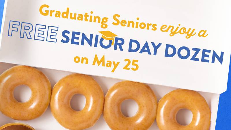 Graduating seniors can cash in on a dozen free doughnuts May 25.