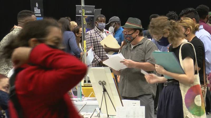 Job seekers fill the Smoothie King Center applying for jobs across the hospitality industry.