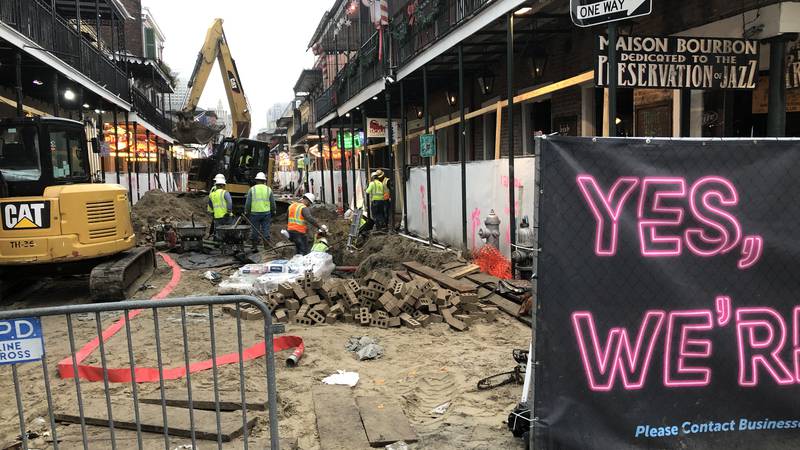 Construction on the 600 block of Bourbon Street.