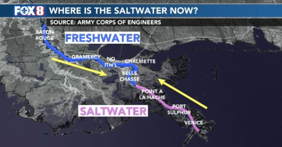 Where the saltwater is now according to the Army Corps of Engineers.