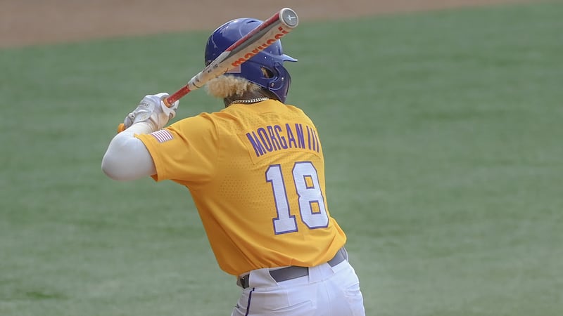 LSU left fielder Tre' Morgan (18)