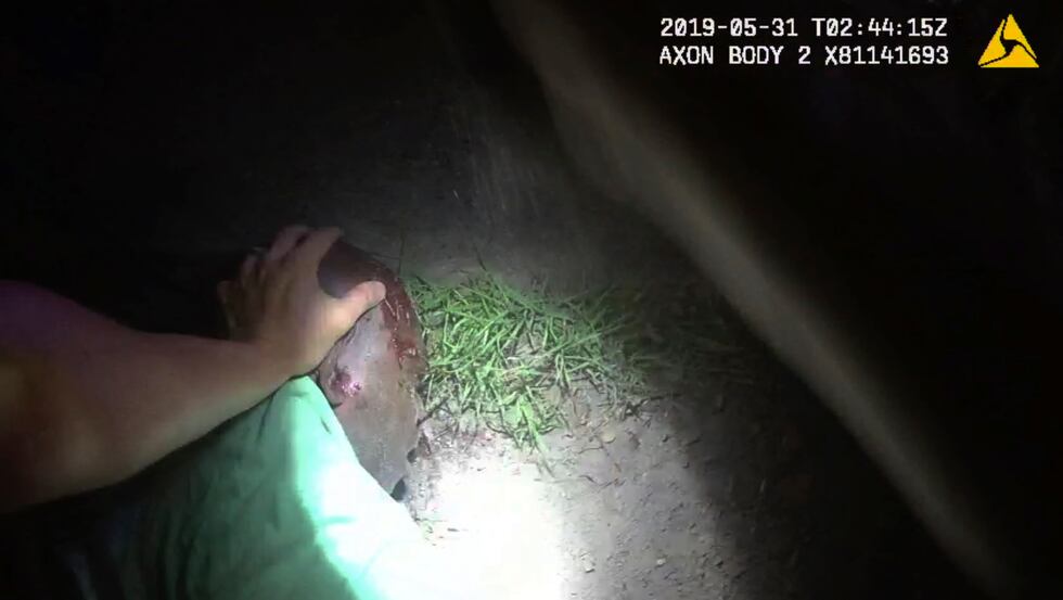 FILE - In this Friday, May 13, 2019 image from Louisiana State Police Trooper Jacob Brown's...