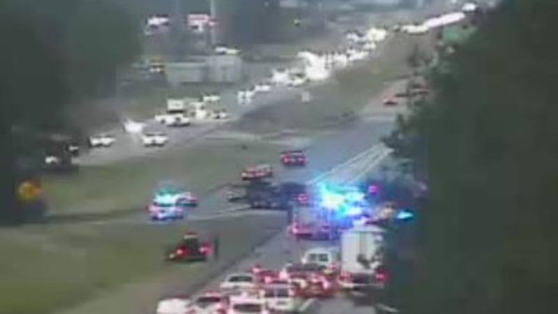 An overturned 18-wheeler is stalling traffic in Slidell Tuesday.