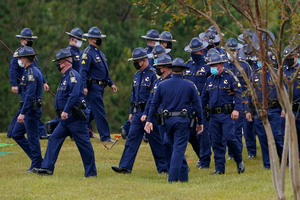 FILE - In this Friday, Sept. 25, 2020, file photo, troopers of the Louisiana State Police...