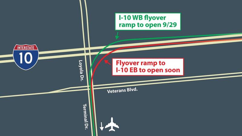 Louisiana DOTD to open I-10 West Flyover Ramp for direct airport access on September 29.