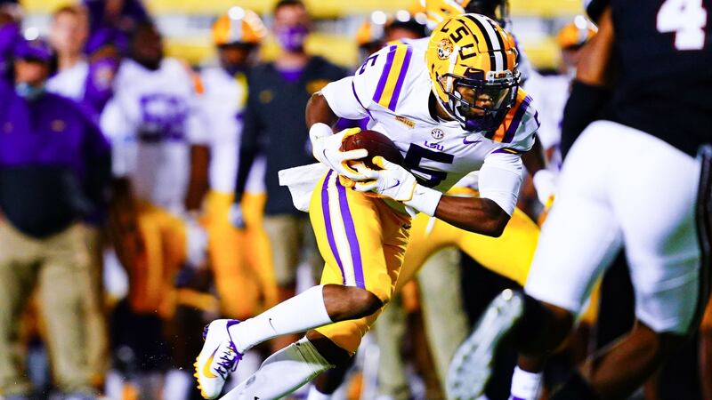 Koy Moore during the first half of a game between LSU and South Carolina at Tiger Stadium in...