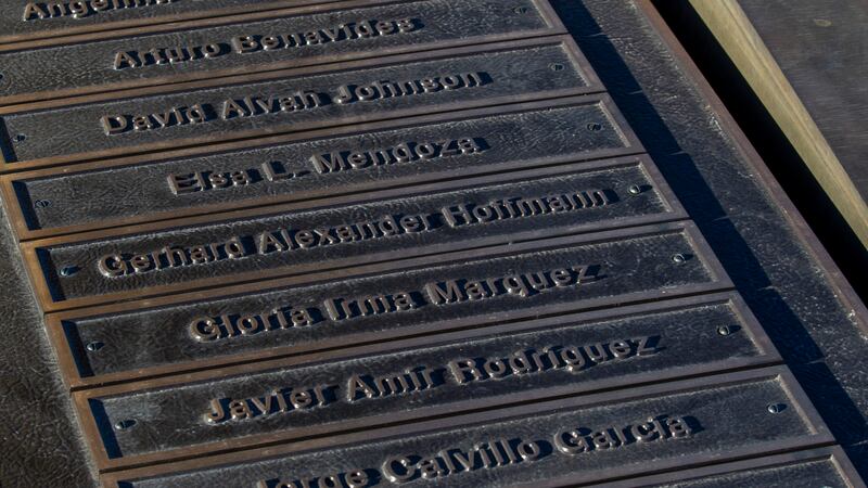 A plaque showing the names of some of the victims of the August 2019 mass shooting is pictured...