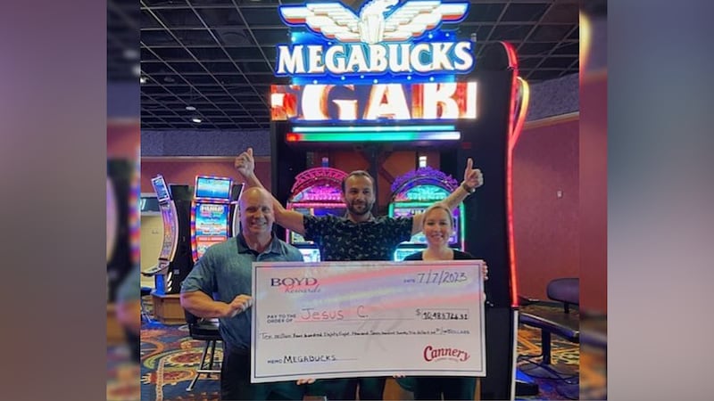 A Las Vegas gambler hit a $10 million jackpot on Friday while playing a Megabucks slot machine.