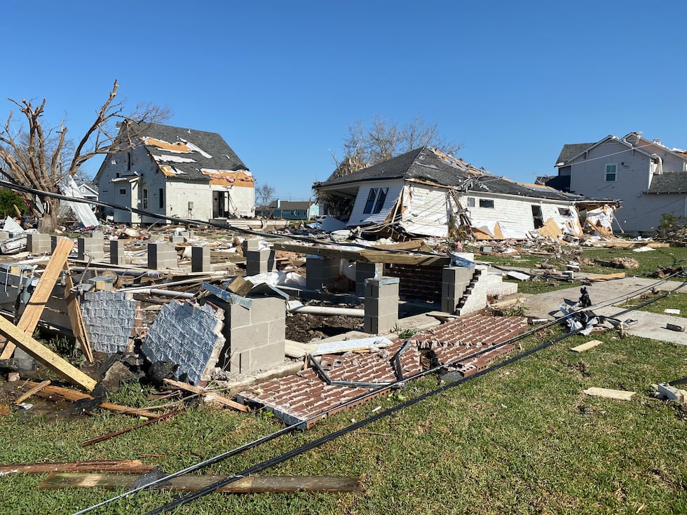 This home was swept off its raised foundation. The walls and roof collapsed.