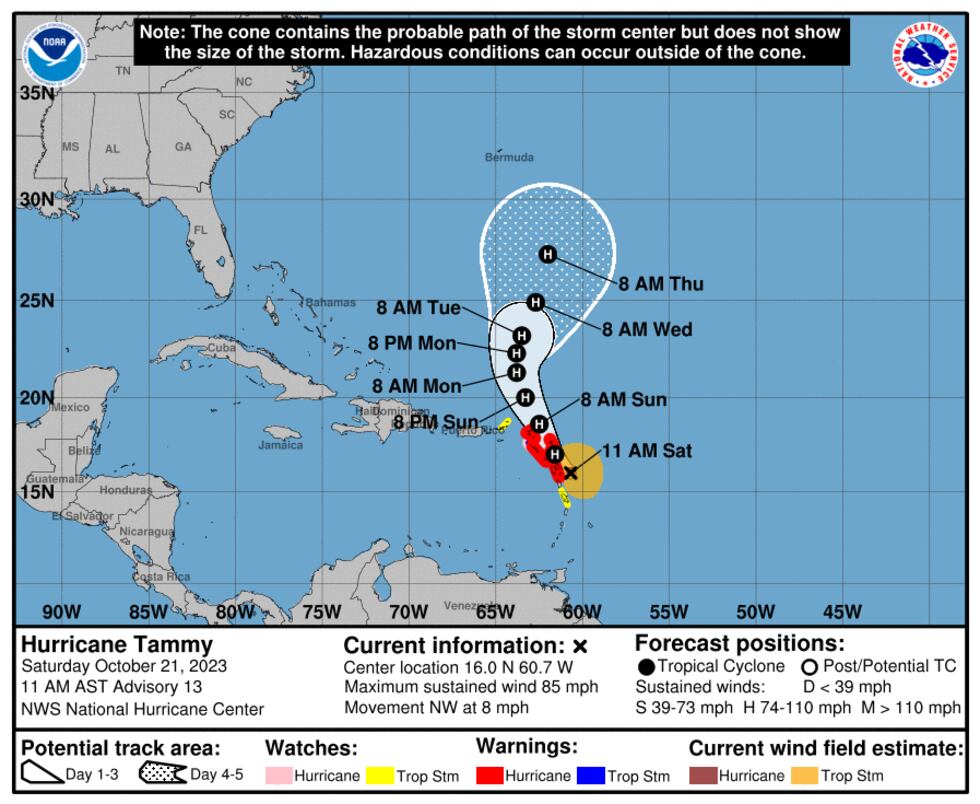 Hurricane Tammy Cone