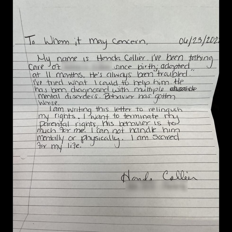 Hours before Honda Collier left Max at the CPS headquarters in Jackson, she had written a...