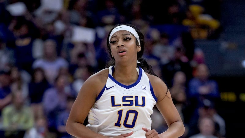 LSU forward Angel Reese (10) runs during an NCAA basketball game against Kent State on...
