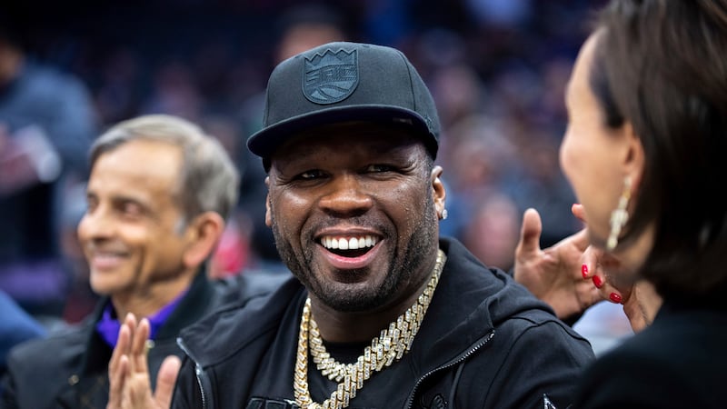 Rapper 50 Cent attends an NBA basketball game between the Sacramento Kings and the Indiana...