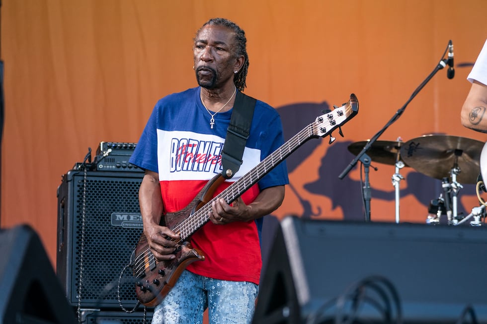 Nick Daniels of Dumpstaphunk performs at the 2023 New Orleans Jazz & Heritage Festival on...