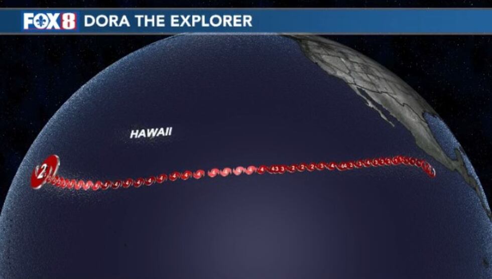 Dora makes history as the 2nd hurricane to travel from the Eastern to the Western Pacific.