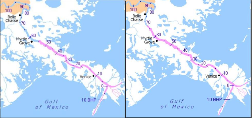 On left, Sept. 13 update from USACE. On Right, Sept. 20 update on saltwater wedge location in...